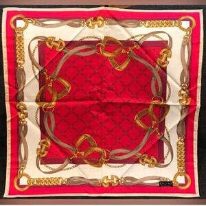 Celine Red and Gold Chain Motif Scarf / Bandana LNC